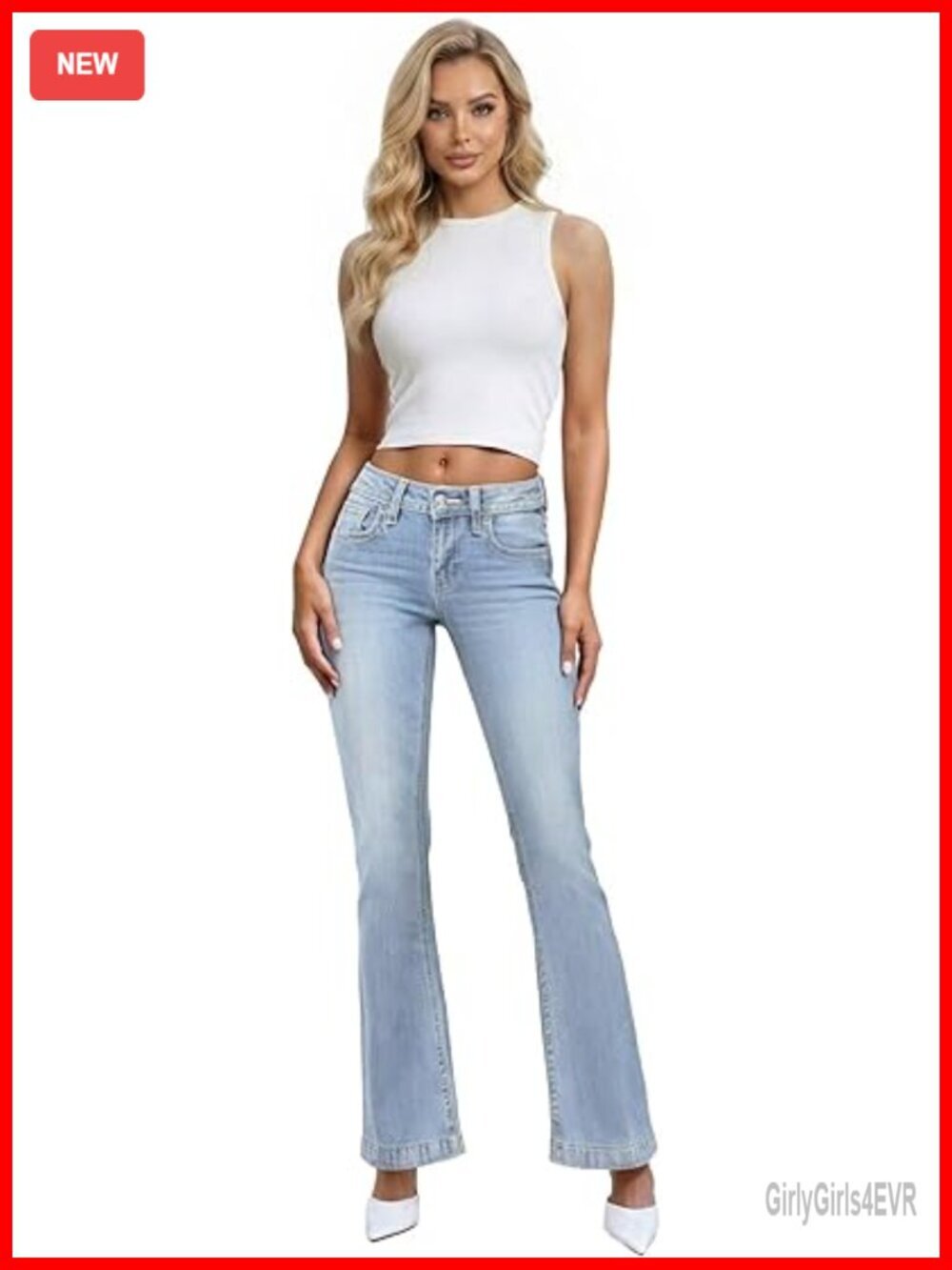 Flare Mid Rise Jeans Stretchy Denim Pants with Pockets